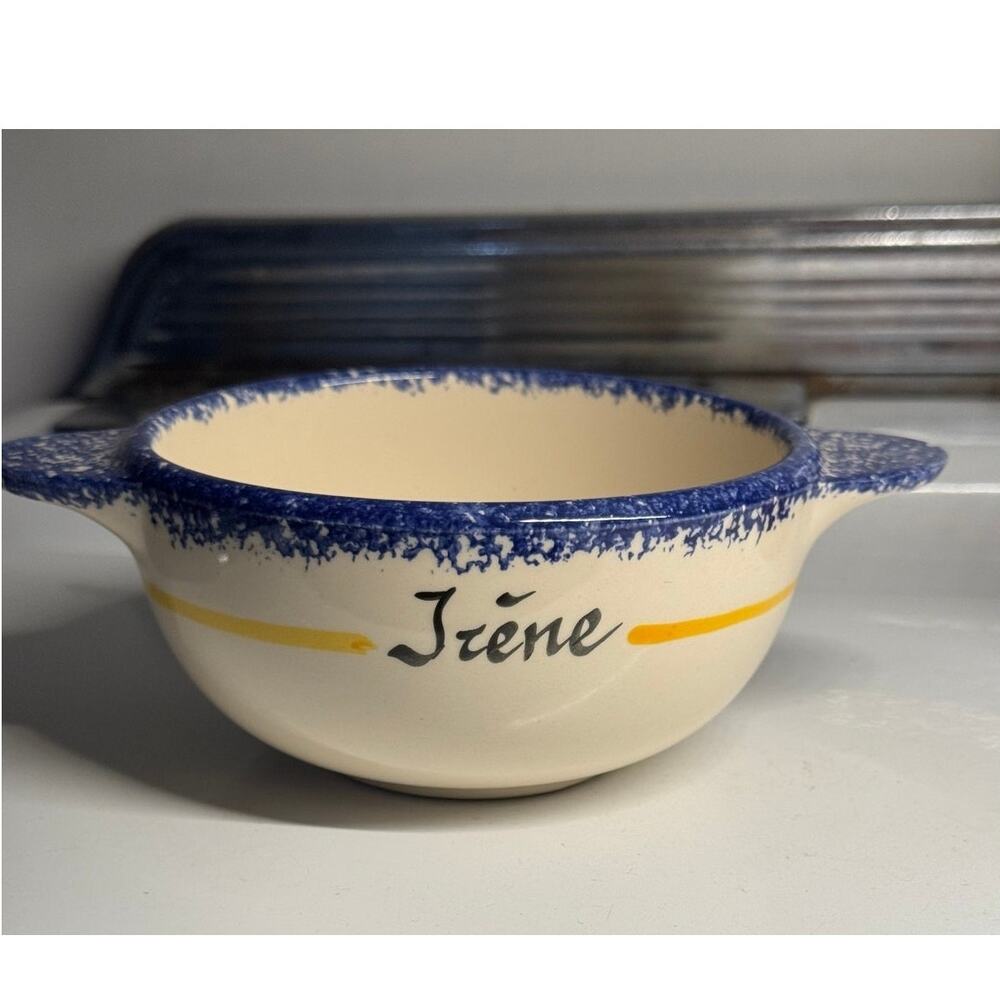 Vintage Faiencerie France Bretagne Hand Painted Breton Bowl Name Irene